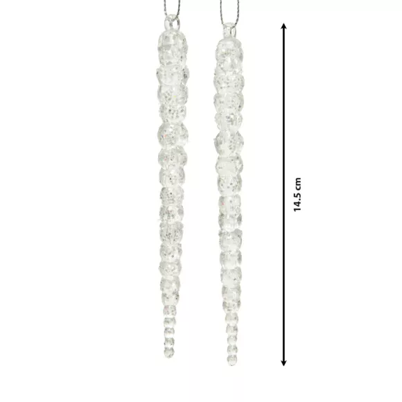 Lote de 2 estalactitas para colgar (H14 cm) Hielo Transparente plateado
