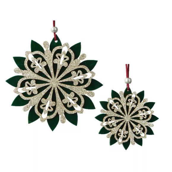 Fiocco di neve da appendere (D15 cm) Verde Chic glitterato