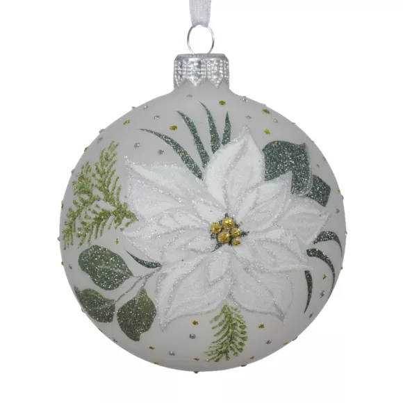 Lote de 6 bolas de Navidad de vidrio (D80 mm) Poinsettia Blanco de invierno