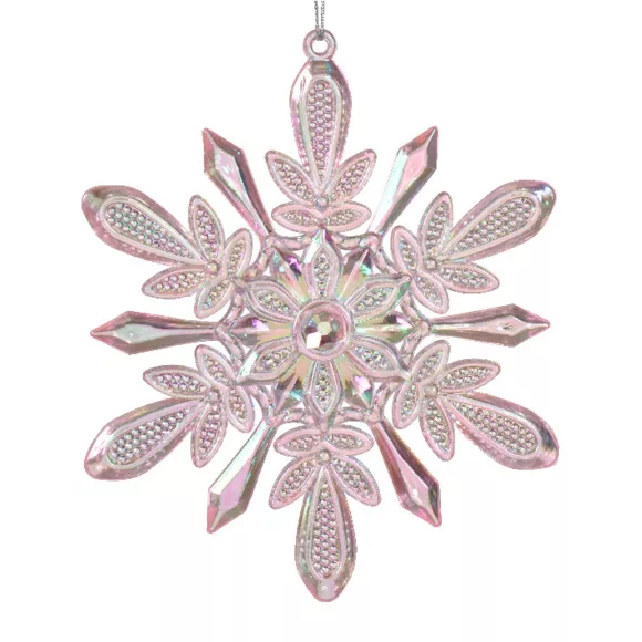 Sneeuwvlok om op te hangen (H14 cm) Ijs Roze