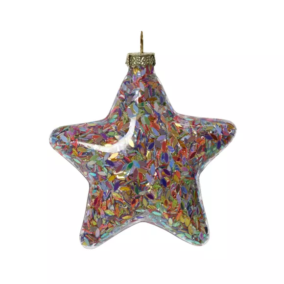 Lote de 12 estrellas de Navidad de vidrio (D90 mm) Purpurina festiva Multicolor
