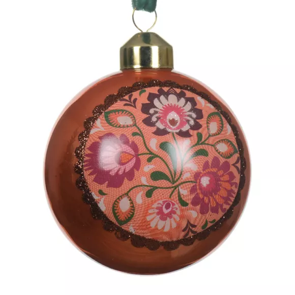 3er Set Weihnachtskugeln aus Glas (D80 mm) Bolchoï Blumig Altrosa