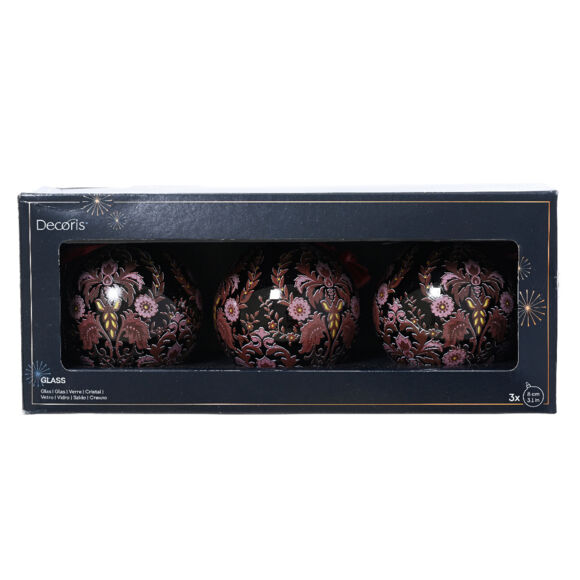 Set van 3 glazen kerstballen (D80 mm) Flora Bordeaux