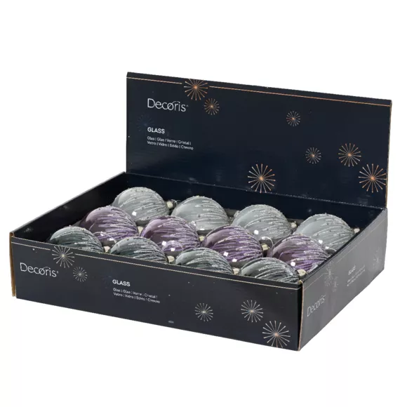 Lote de 12 bolas de Navidad de vidrio (D80 mm) Escarchadas Azul glaciar y lila