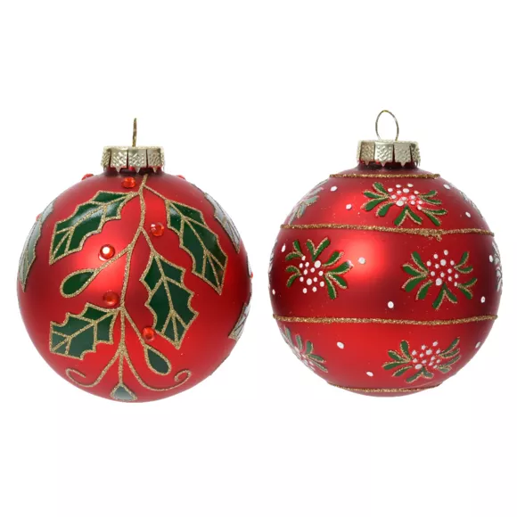 Lote de 12 bolas de Navidad de vidrio (D80 mm) Holly Rojo