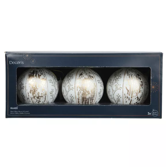 Lote de 3 bolas de Navidad de vidrio (D80 mm) Naturaleza Blanco invierno