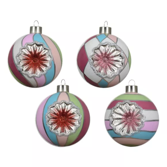 Lote de 12 bolas de Navidad de vidrio (D80 mm) Diamantes de colores