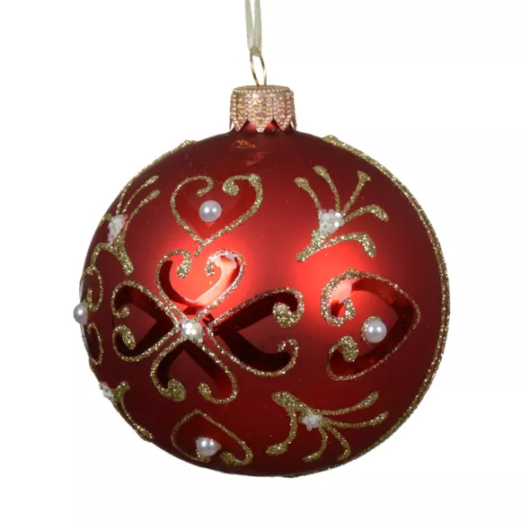 Lote de 6 bolas de Navidad de vidrio (D80 mm) Barroco Rojo