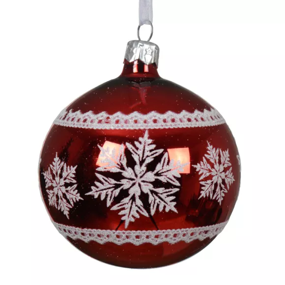 Lot de 6 boules de Noël en verre (D80 mm) Flocons d'hiver Rouge
