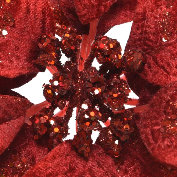Kerst Poinsettia op clip (D16 cm) Christmas Chic Rood