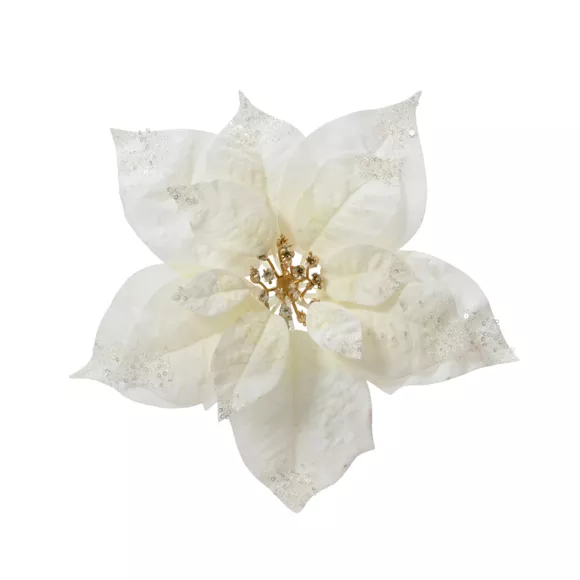 Poinsettia de Navidad en clip (D25 cm) Pureza brillante Blanca