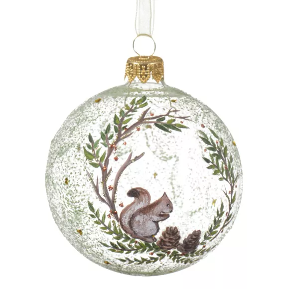 Lote de 6 bolas de Navidad de vidrio (D80 mm) Ardilla salvaje Transparente