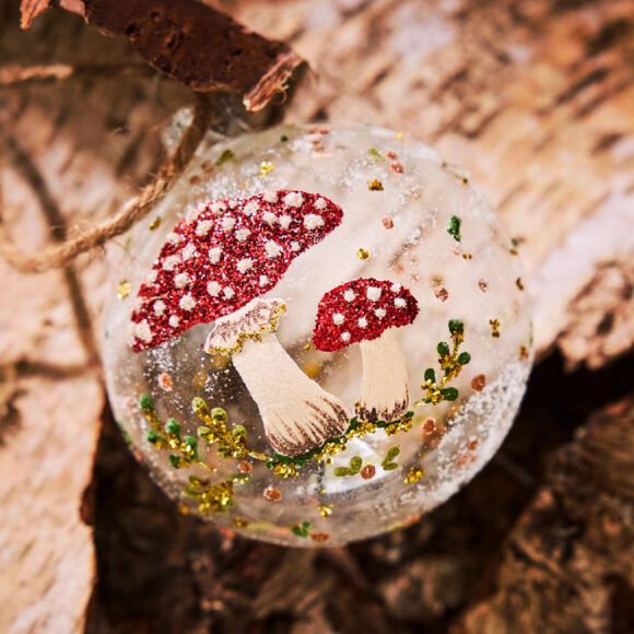 Set di 6 palline di Natale in vetro (D80 mm) Funghi di bosco Trasparente