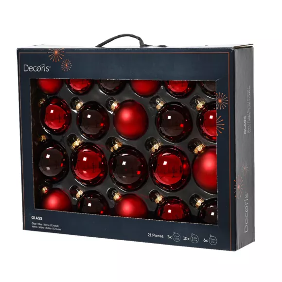 Lot de 21 boules de Noël en verre Assorties Cristal Bordeaux