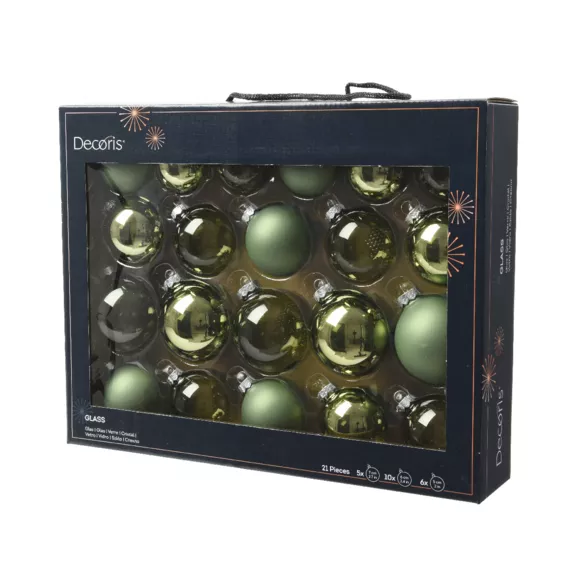 Lote de 21 bolas de Navidad de vidrio surtidas Cristal  Verde romero