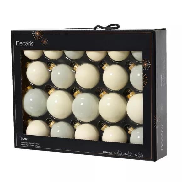 Lot de 21 boules de Noël en verre Assorties Cristal Blanc laine