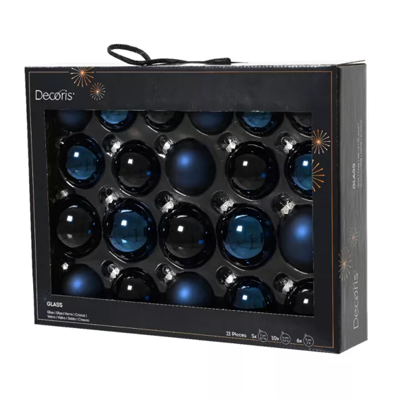 Set van 21 assorti glazen kerstballen Nachtblauw Kristal