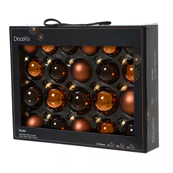 Lote de 21 bolas de Navidad de vidrio surtidas Cristal Marrón café