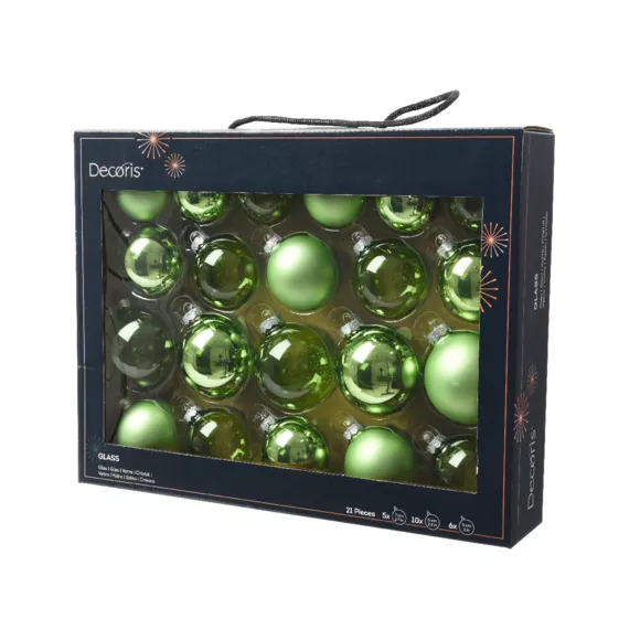 Lote de 21 bolas de Navidad de vidrio surtidas Cristal Té verde