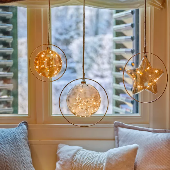 Batterijgevoede hanglamp 30 LED (D20 cm) Wintermaan Amber/warm wit