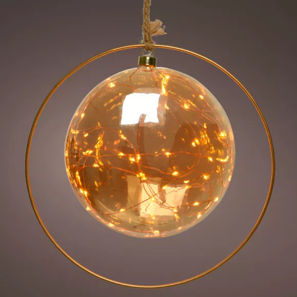 Batterijgevoede hanglamp 30 LED (D20 cm) Wintermaan Amber/warm wit