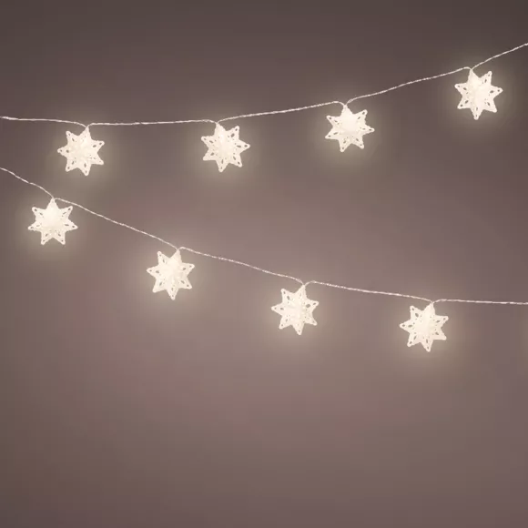 Lichtslinger op batterijen 10 LED (2,25 m) Sneeuwvlokken van papier Warm wit