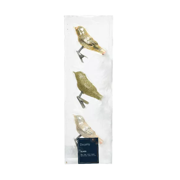 Lot de 3 oiseaux en verre Sven Perle