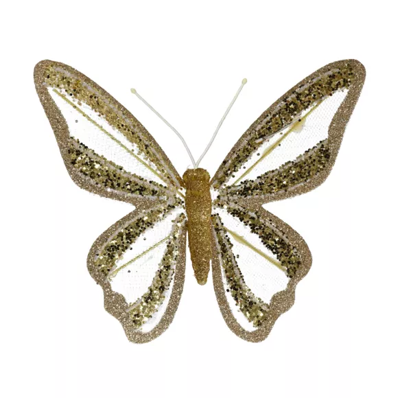 Lote de 2 Mariposas en pinza (H14 cm) Ensueño Oro