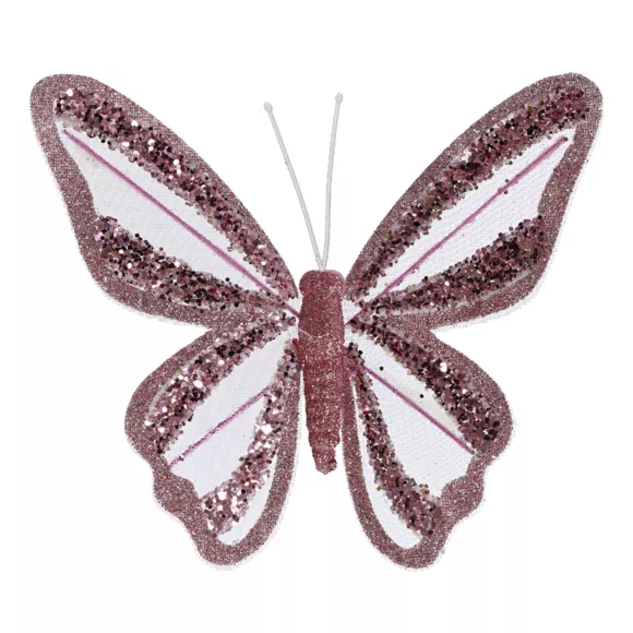 Lote de 2 Mariposas en pinza (H14 cm) Ensueño Rosa empolvado