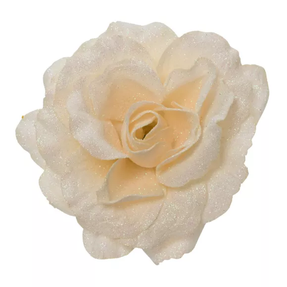 Flor decorativa en pinza (D12 cm) Brillante Crema