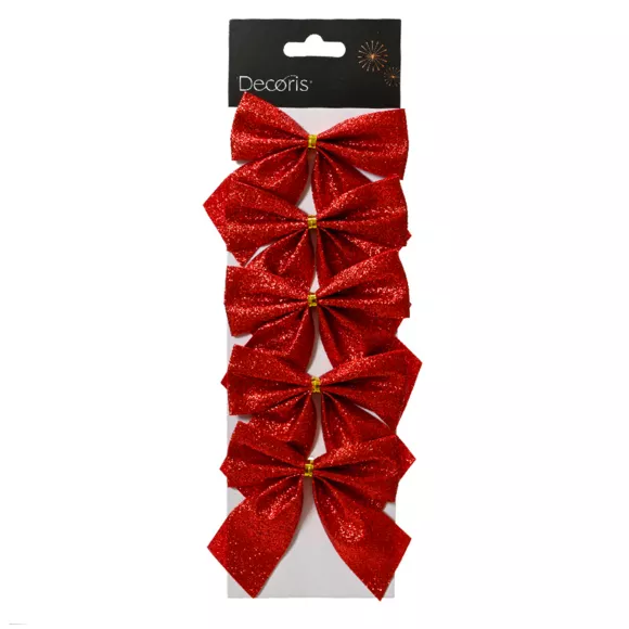 Lot de 5 nœuds de Noël (H9 cm) Scintillant Rouge