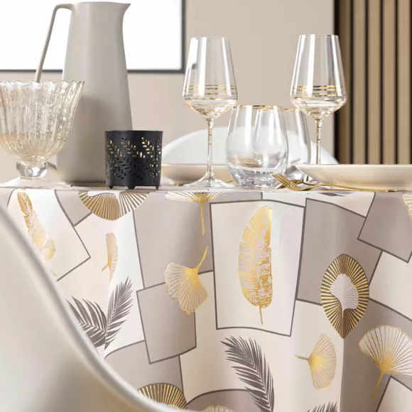 NAPPE RONDE (0) 180 CM POLYESTER IMPRIME METALLISE NATANE NATUREL