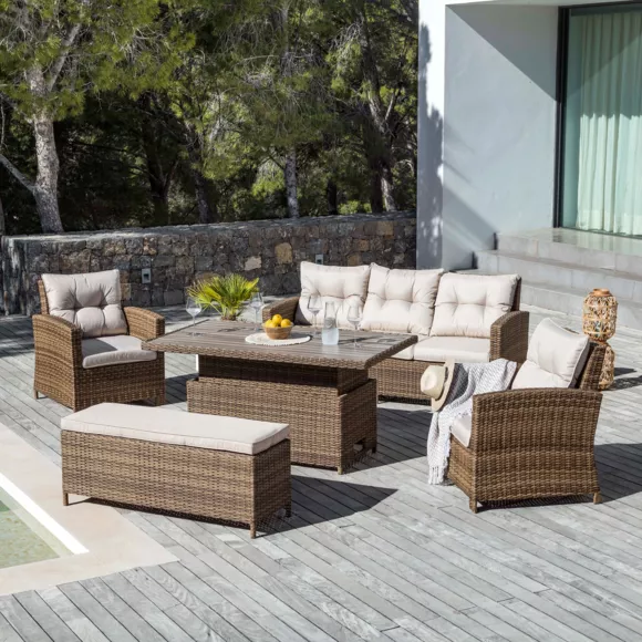 Mesa de jardín levantable en aluminio  7 lugares (145 x H5172 cm) Tivoli - Natural