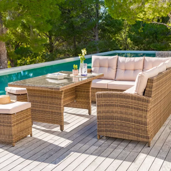 Table de jardin aluminium/résine tressée 6 places (145 x 85 cm) Tivoli - Naturel