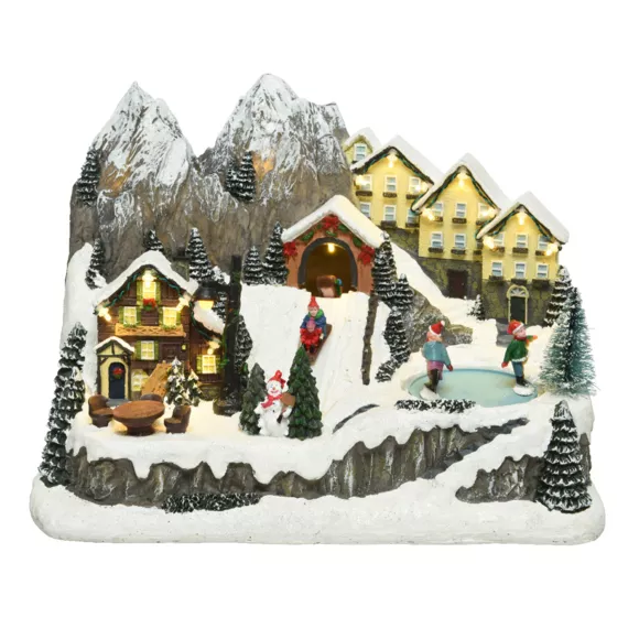 Verlicht en muzikaal kerstdorp Bergchalets