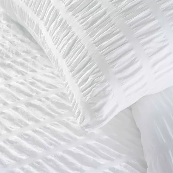 Housse de couette et deux taies microfibre plissée (240 x 220 cm) Plissia Blanche
