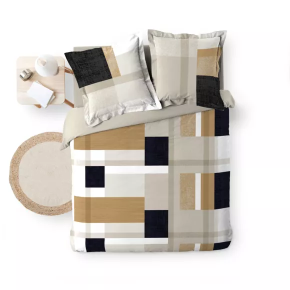 Housse de couette et deux taies percale de coton (240 x 220 cm) Ulysse Multicolore