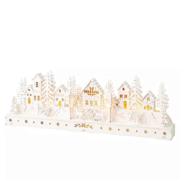 Verlicht houten tafereel op batterijen (45 x H15 cm) Betoverend dorp