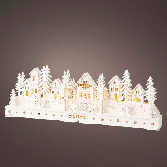 Verlicht houten tafereel op batterijen (45 x H15 cm) Betoverend dorp