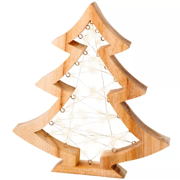 Batterijgevoede lichtgevende spar met 47 LED's (H32 cm) Warm wit houten ster
