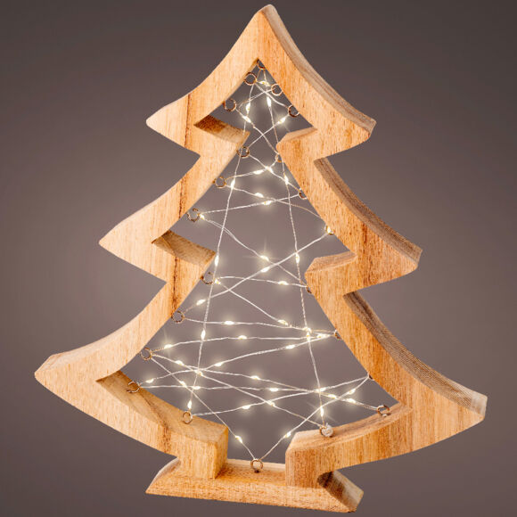 Albero luminoso a pile 47 LED (H32 cm) Astro in legno Bianco caldo