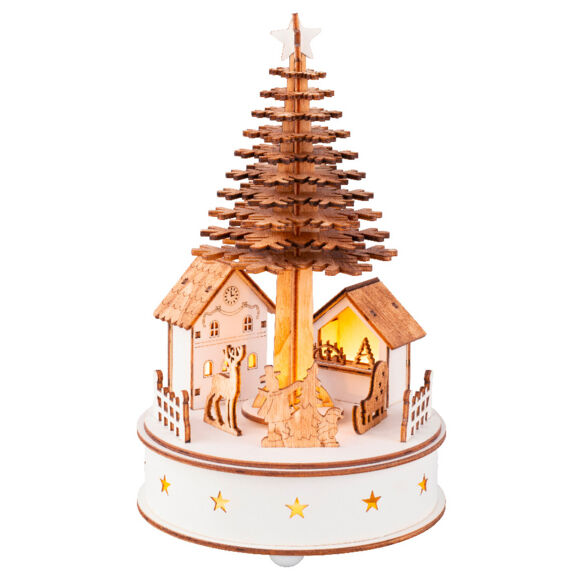 Beleuchtetes Weihnachtsdorf mit Musik aus Holz batteriebetrieben (H25 cm) Weihnachtsbaum