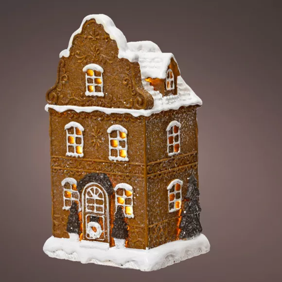 Kersthuis verlicht op batterijen (H20 cm) Gingerbread koekje