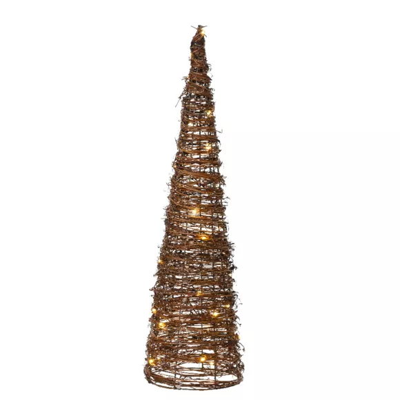 Cône lumineux à piles 40 Micro LED (H80 cm) Rotin Brun/blanc chaud
