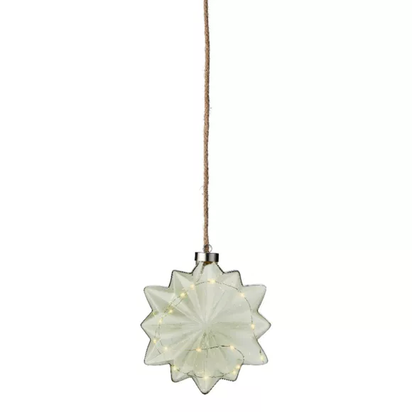 Fleur lumineuse en verre à piles 15 LED (D19 cm) Glacée Thé vert