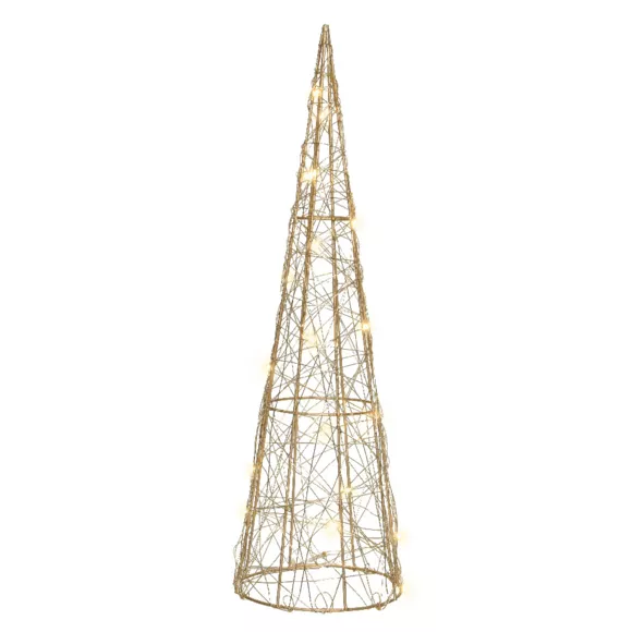 Lichtgevende batterijkegel met 30 LED's (H60 cm) Goud en Warm Witte Piramide