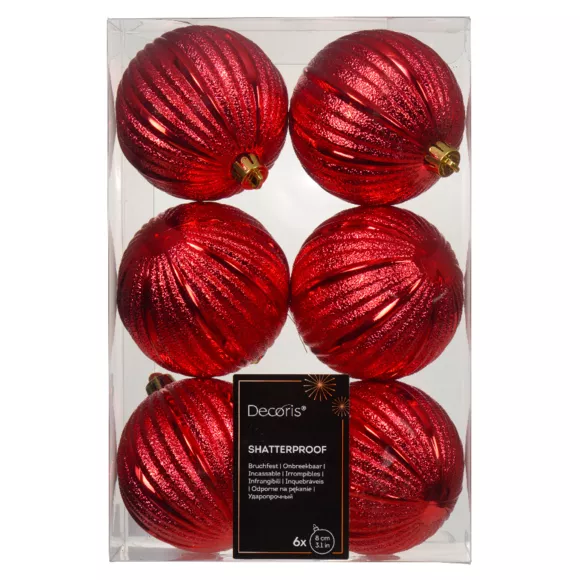 Lote de 6 bolas de Navidad (D80 mm) Glamour Rojo