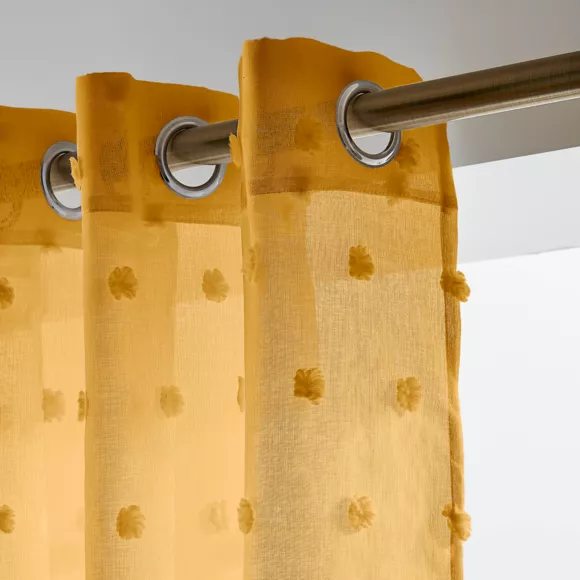Voilage oeillets pompons (140 x 240 cm) Emie Jaune moutarde