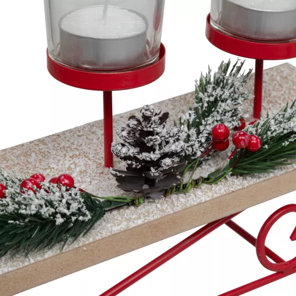 Houten sleetje deco (35 x H19 cm) Kerst theelichthouders