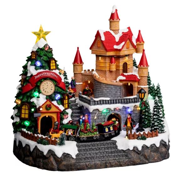 Castillo de pueblo iluminado Manoir du Père-noël
